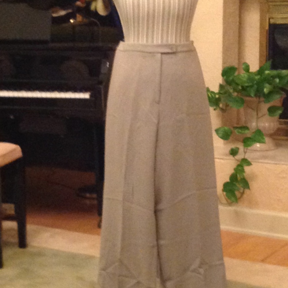 Tailored Taupe colored slacks.